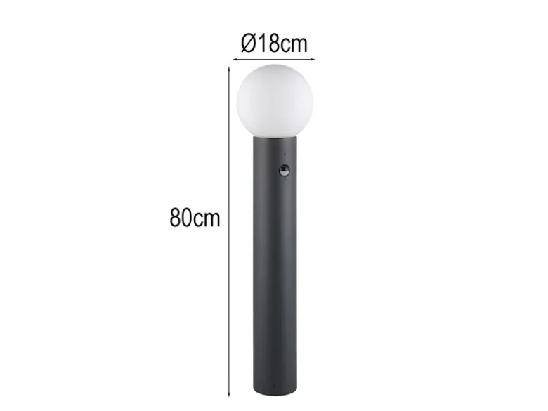 LED Wegeleuchte in Anthrazit mit Glaskugel & Bewegungsmelder, Höhe 80cm