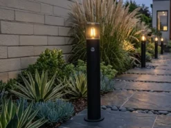 LED Wegeleuchte Schwarz Rauchgrau mit Bewegungsmelder, Höhe 80cm