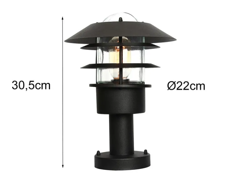LED Wetterfeste Sockelleuchte aus Edelstahl, Schwarz Höhe 30,5cm