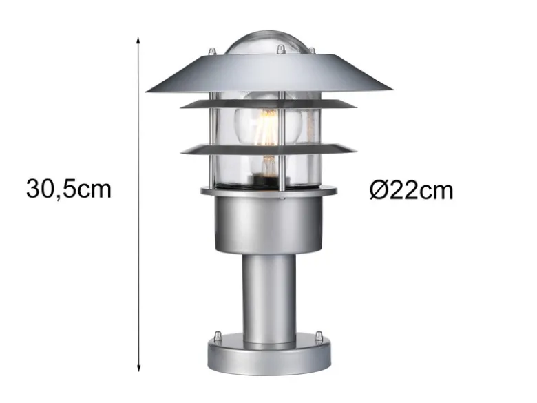 LED Wetterfeste Sockelleuchte aus Edelstahl, Silber Höhe 30,5cm