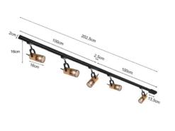 Lichtschienensystem mit 5 Holz Spots & Einspeisung 4-adrig, Länge 202,5cm