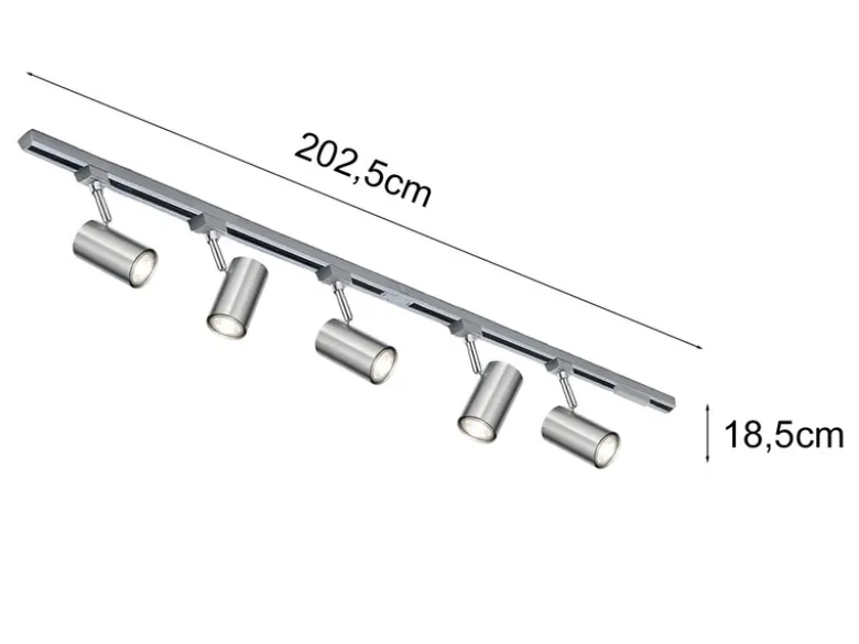 Lichtschienensystem mit 5 Spots Silber & Einspeisung 4-adrig, Länge 202,5cm