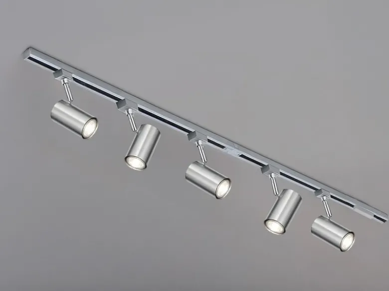 Lichtschienensystem mit 5 Spots Silber & Einspeisung 4-adrig, Länge 202,5cm