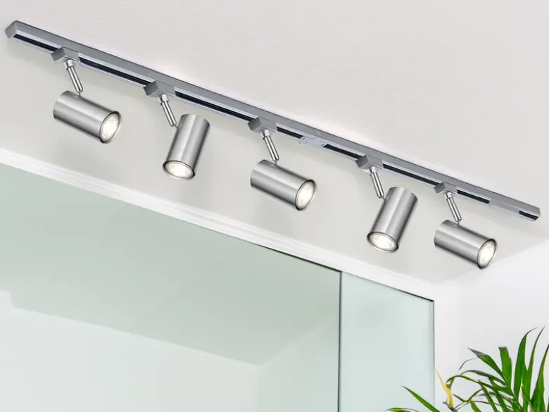 Lichtschienensystem mit 5 Spots Silber & Einspeisung 4-adrig, Länge 202,5cm