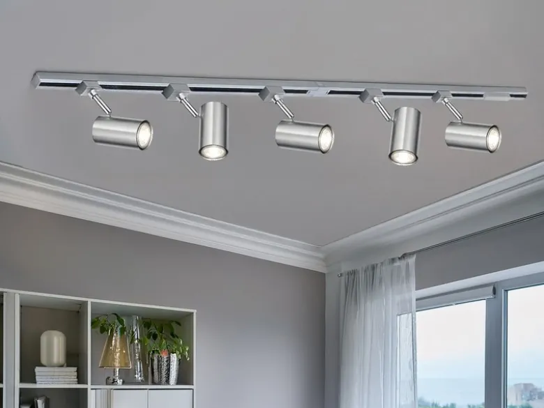 Lichtschienensystem mit 5 Spots Silber & Einspeisung 4-adrig, Länge 202,5cm
