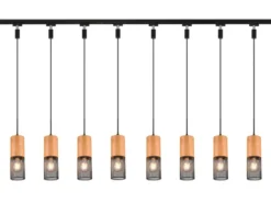 Lichtschienensystem mit 8x Holz Pendel & Einspeisung 3-adrig, Länge 202,5cm