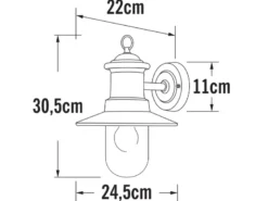 Maritime LED Außenwandlaterne galvanisierter Stahl & klares Glas, Höhe 30,5cm
