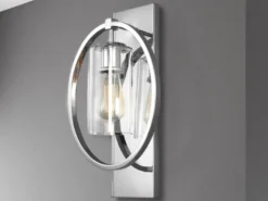 Markante LED Wandleuchte aus massivem Stahl in Chrom mit Glas, Höhe 46cm