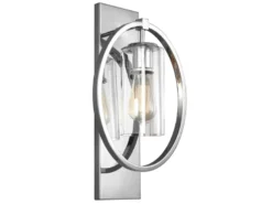Markante LED Wandleuchte aus massivem Stahl in Chrom mit Glas, Höhe 46cm