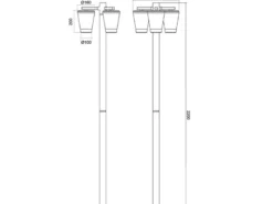 Mastleuchte CAVADO Außen Kandelaber 3-flammig, Anthrazit, Höhe 220cm