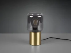 Mini LED Tischleuchte Messing Glasschirm Rauchfarbig, Höhe 24cm