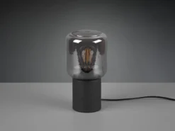 Mini Tischleuchte NICO Schwarz Glasschirm Rauchfarbig, Höhe 24cm