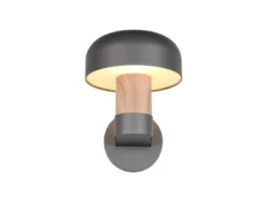 Moderne Außenwandleuchte FRASER in Anthrazit & Holzoptik, Höhe 24cm