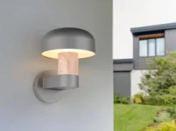 Moderne Außenwandleuchte FRASER in Anthrazit & Holzoptik, Höhe 24cm