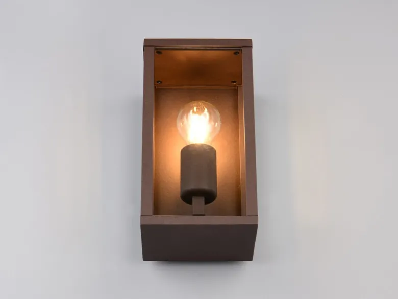 Moderne Außenwandleuchte GARONNE in Rostoptik mit Glas, Höhe 26cm