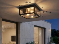 Moderne LED Außendeckenleuchte in Anthrazit mit Glas, 24x24cm
