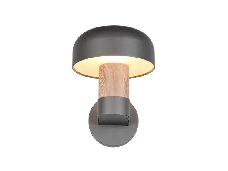 Moderne LED Außenwandleuchte in Anthrazit & Holzoptik, Höhe 24cm