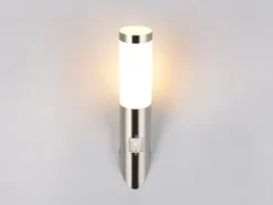 Moderne LED Außenwandleuchte mit Bewegungsmelder Silber, Höhe 39cm