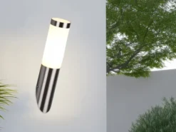 Moderne LED Außenwandleuchte aus Edelstahl in Silber, Höhe 39cm
