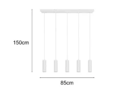 Moderne LED Pendelleuchte 5-flammig aus Metall Weiß, Breite 85cm