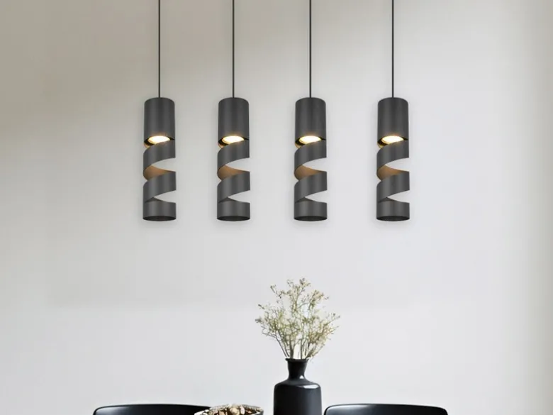 Moderne LED Pendelleuchte 4-flammig aus Metall in Schwarz, Breite 80cm