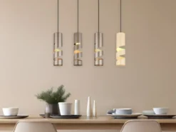 Moderne LED Pendelleuchte 4-flammig aus Metall in Coffee Tönen, B: 80cm