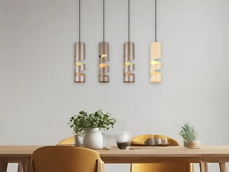 Moderne LED Pendelleuchte 4-flammig aus Metall in Coffee Tönen, B: 80cm
