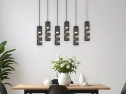 Moderne LED Pendelleuchte 6-flammig aus Metall in Schwarz, B:100cm