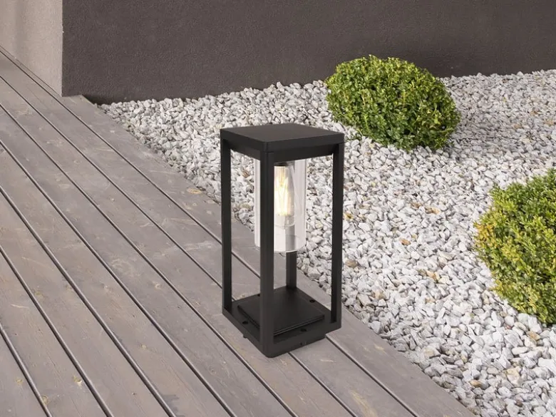 Moderne LED Sockelleuchte aus Druckguss Aluminium in Schwarz, Höhe 35cm