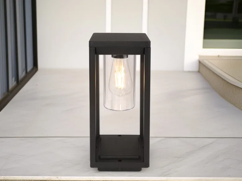 Moderne LED Sockelleuchte aus Druckguss Aluminium in Schwarz, Höhe 35cm