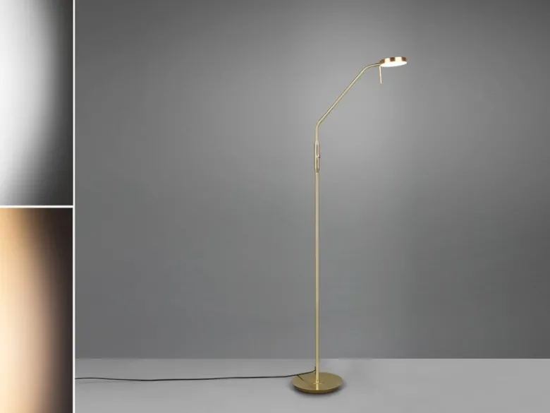 Moderne LED Stehlampe MONZA dimmbar mit Flexarm, Messing, Höhe 145cm