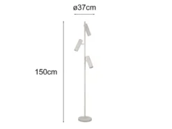 Moderne LED Stehleuchte mit 3 schwenkbaren Spots, Hellgrau, Höhe 150cm