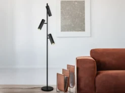 Moderne LED Stehleuchte mit 3 schwenkbaren Spots, Schwarz, Höhe 150cm