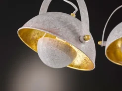 Moderne Pendelleuchte Retrolook in Betonoptik & Gold schwenkbar, Breite 95cm