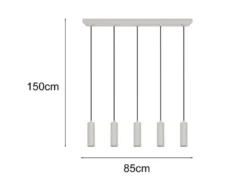 Moderne Pendelleuchte SOKA 5-flammig aus Metall Hellgrau, Breite 85cm