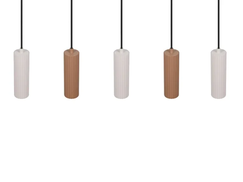 Moderne Pendelleuchte SOKA 5-flammig aus Metall Hellgrau & Coffee, Breite 85cm