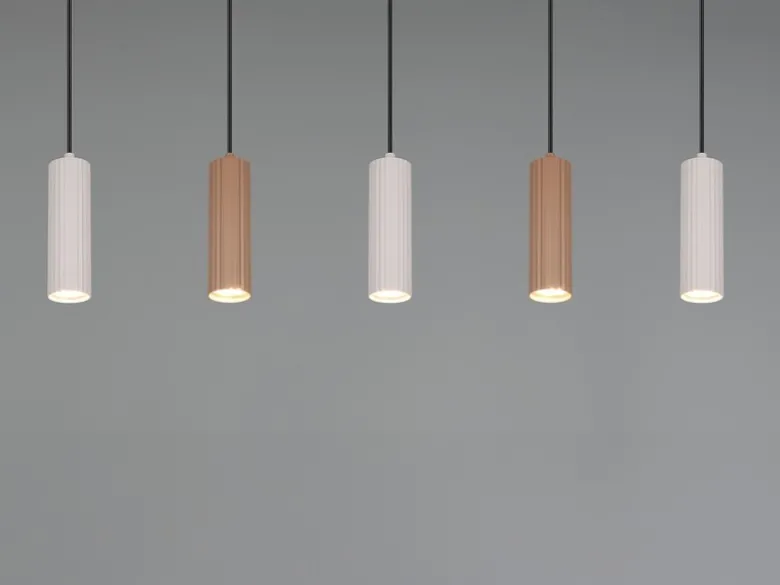 Moderne Pendelleuchte SOKA 5-flammig aus Metall Hellgrau & Coffee, Breite 85cm