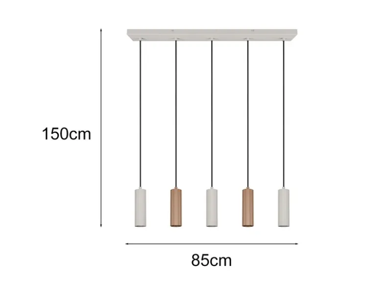 Moderne Pendelleuchte SOKA 5-flammig aus Metall Hellgrau & Coffee, Breite 85cm