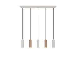 Moderne Pendelleuchte SOKA 5-flammig aus Metall Hellgrau & Coffee, Breite 85cm