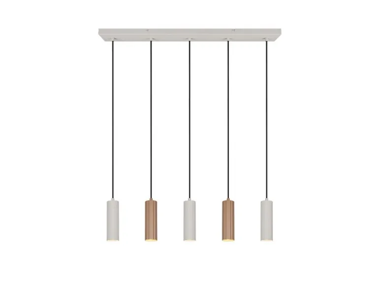 Moderne Pendelleuchte SOKA 5-flammig aus Metall Hellgrau & Coffee, Breite 85cm