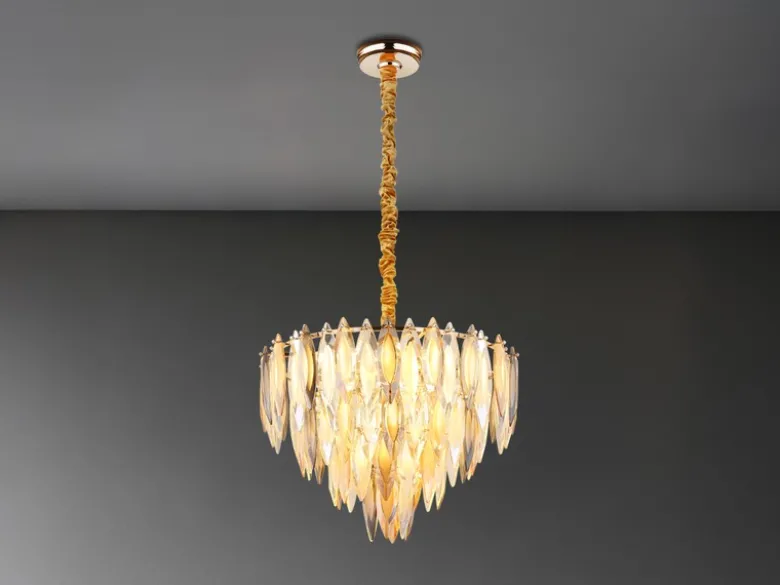 Moderner Kronleuchter ELINOR Gold mit 3-farbigem K9 Kristall Ø 60cm