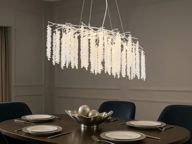 Moderner Kronleuchter LAVERNE Silber Chrom mit Glas Kristall, Breite 100cm