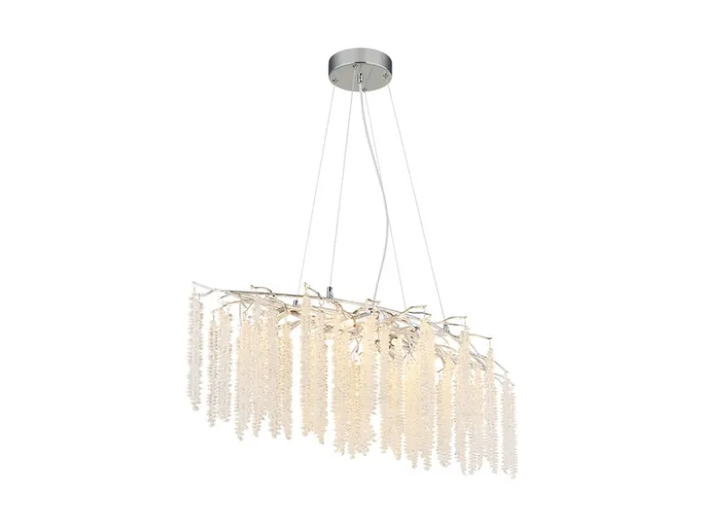 Moderner Kronleuchter LAVERNE Silber Chrom mit Glas Kristall, Breite 100cm