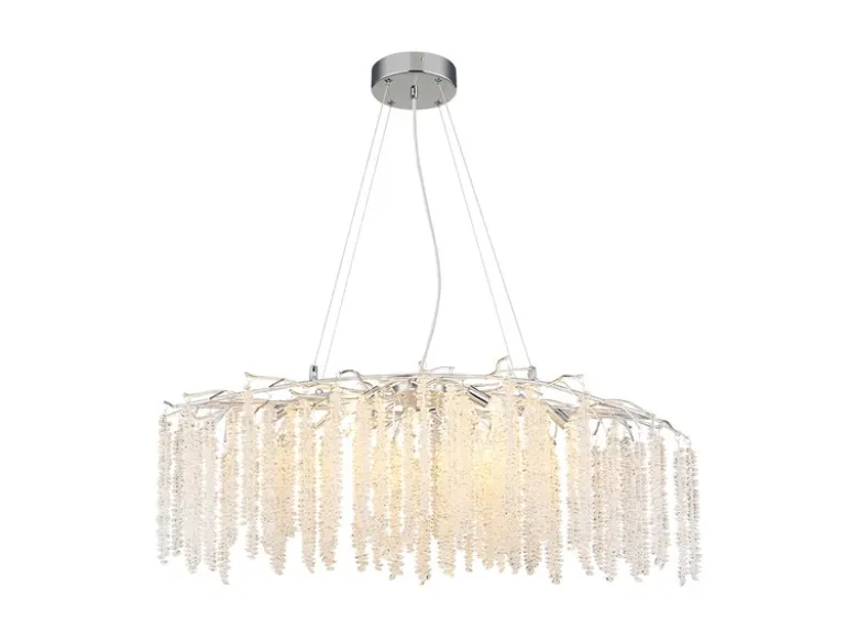 Moderner Kronleuchter LAVERNE Silber Chrom mit Glas Kristall, Breite 100cm