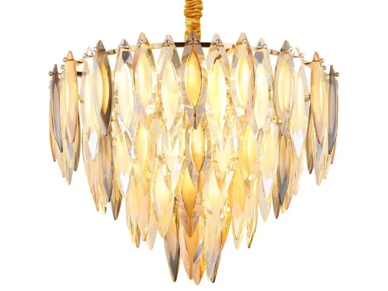 Moderner LED Kronleuchter Gold mit 3-farbigem K9 Kristall Ø 60cm