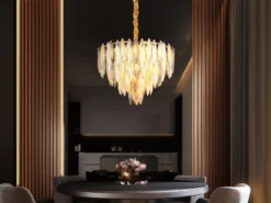 Moderner LED Kronleuchter Gold mit 3-farbigem K9 Kristall Ø 60cm