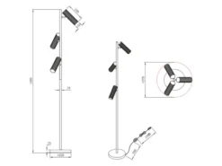Moderne Stehlampe SOKA mit 3 schwenkbaren Spots, Hellgrau & Coffee, Höhe 150cm