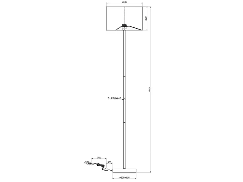Moderne Stehleuchte HOSTEL mit Lampenschirm aus Stoff in Schwarz & Gold H: 160cm