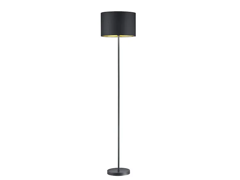 Moderne Stehleuchte HOSTEL mit Lampenschirm aus Stoff in Schwarz & Gold H: 160cm