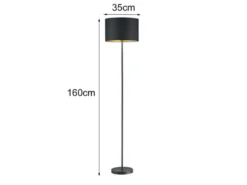 Moderne Stehleuchte HOSTEL mit Lampenschirm aus Stoff in Schwarz & Gold H: 160cm